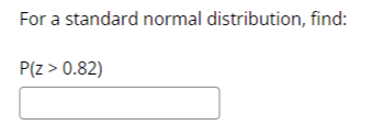 For a standard normal distribution, find:

P(z > 0.82)
