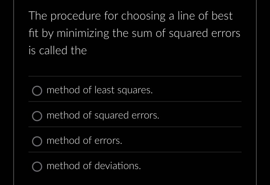 The procedure for choosing a line of best fit by minimizing the sum of ...
