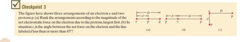 checkpoint 3 the figure here shows three arrangements of an electron e ...