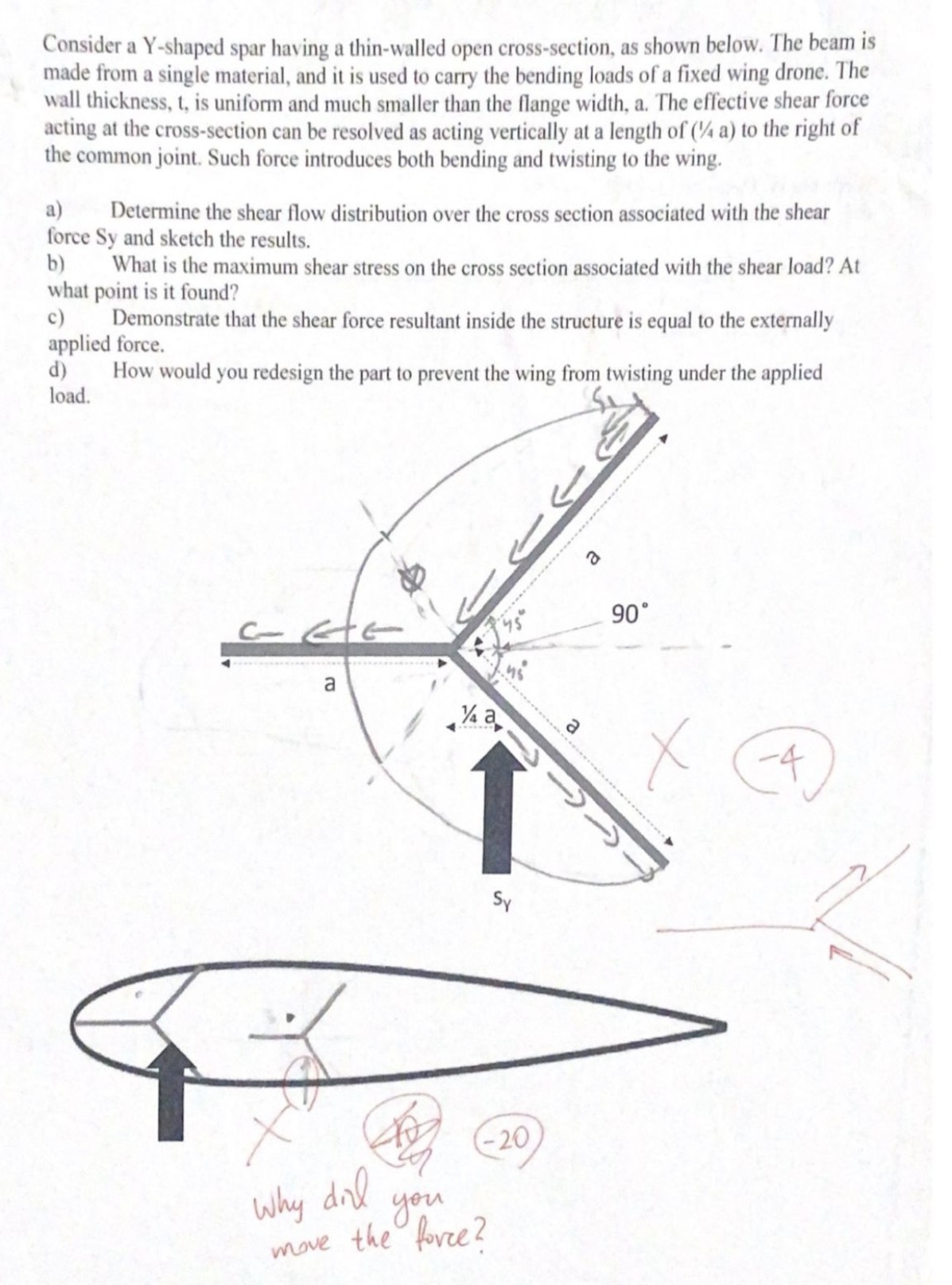 Consider a Y -shaped spar having a thin-walled open cross-section, as ...
