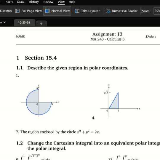 1 Section 15.4 1.1 Describe the given region in polar coordinates. 1. 4. 7. The region enclosed ...