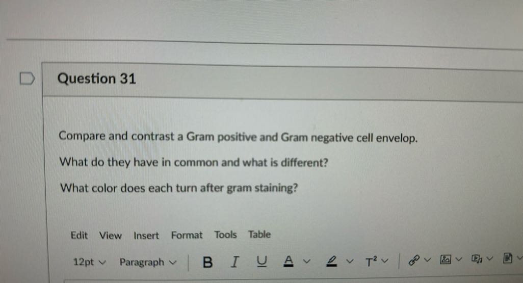 Question 31 Compare and contrast a Gram positive and Gram negative cell ...