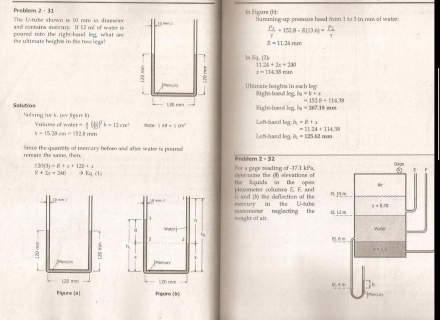Problem 2 - 31 The U-tube shown is 10 mm in diameter and...
