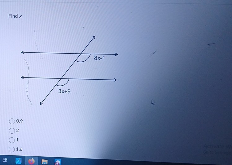 Find x.
0.9
2
1
1.6