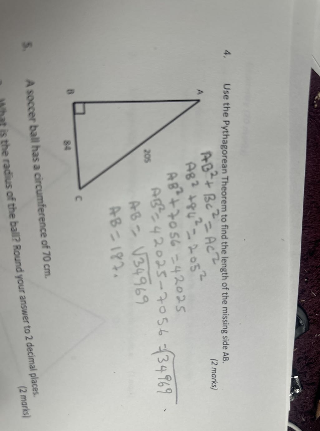 4. Use the Pythagorean Theorem to find the length of the missing side A ...