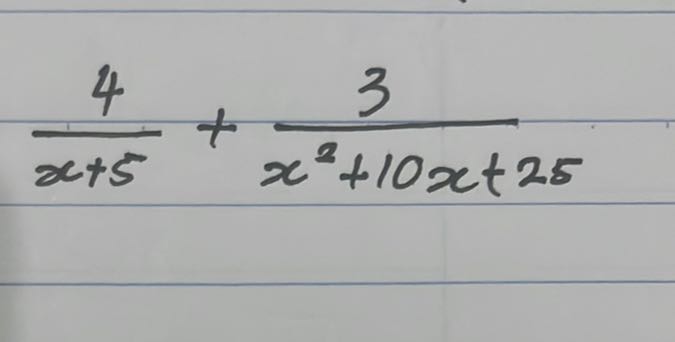(4)/(x+5)+(3)/(x^2+10 x+25)