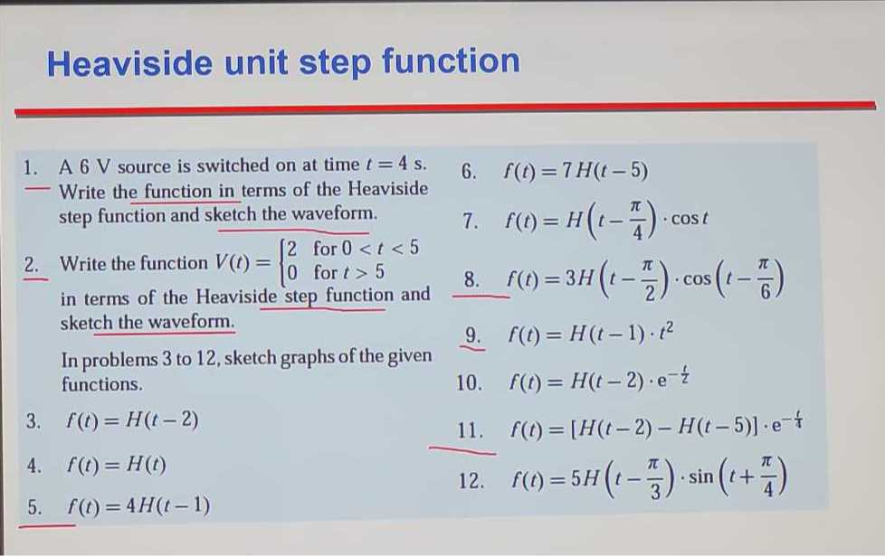 heaviside unit step function 1 a 6 v source is switched on at time t4 ...