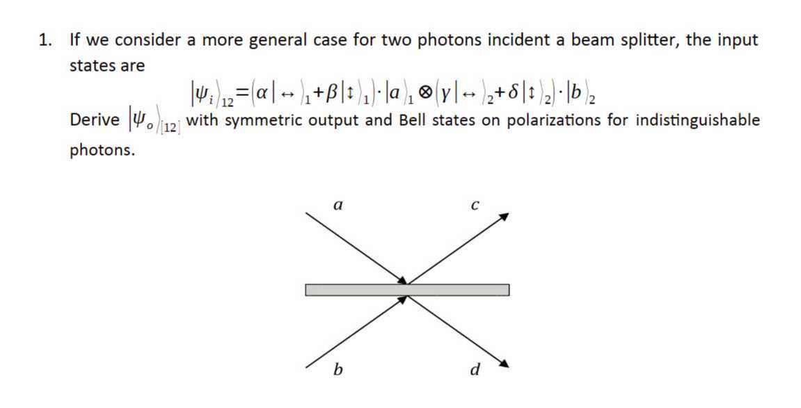 1. If we consider a more general case for two photons incident a beam ...