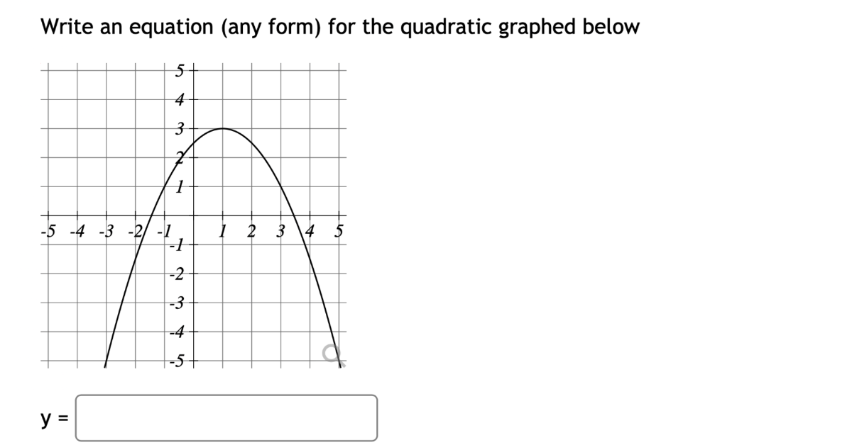 Write an equation (any form) for the quadratic graphed below y=