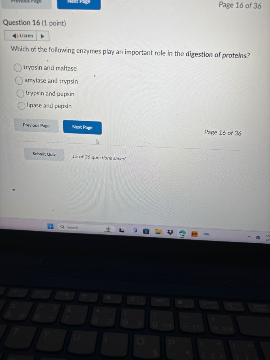 Question 16 (1 point) Listen Which of the following enzymes play an ...