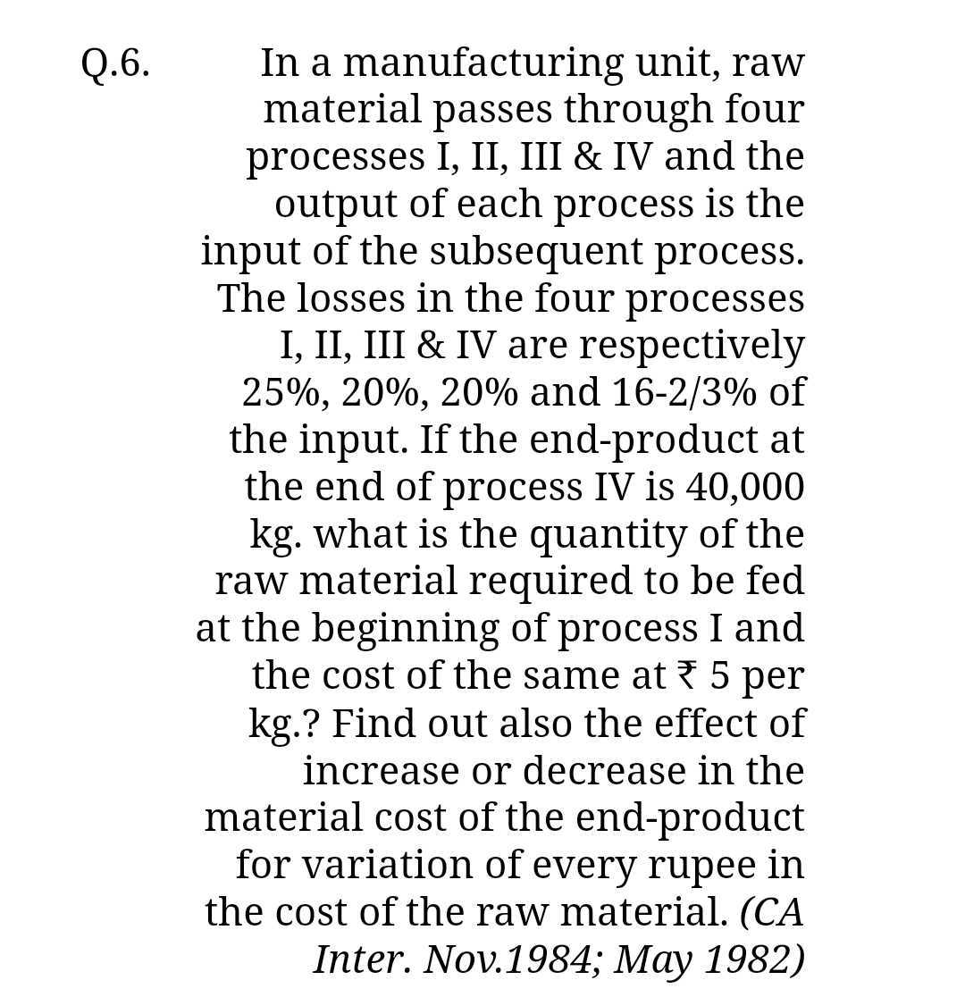 a new raw material is available that will decrease the... Q.6. In a manufacturing unit, raw material passes through four ...