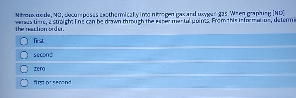 Nitrous oxide, NO, decomposes exothermically into nitrogen gas and ...