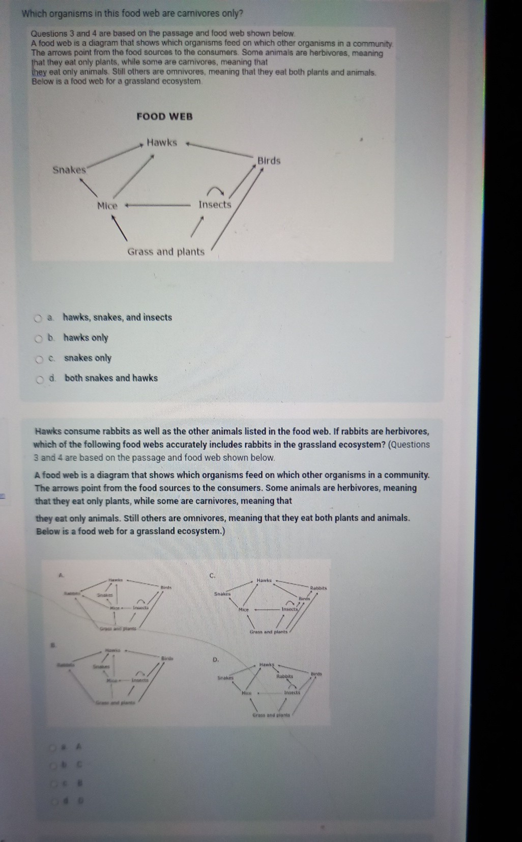 Which organisms in this food web are camivores only? Questions 3 and 4 ...