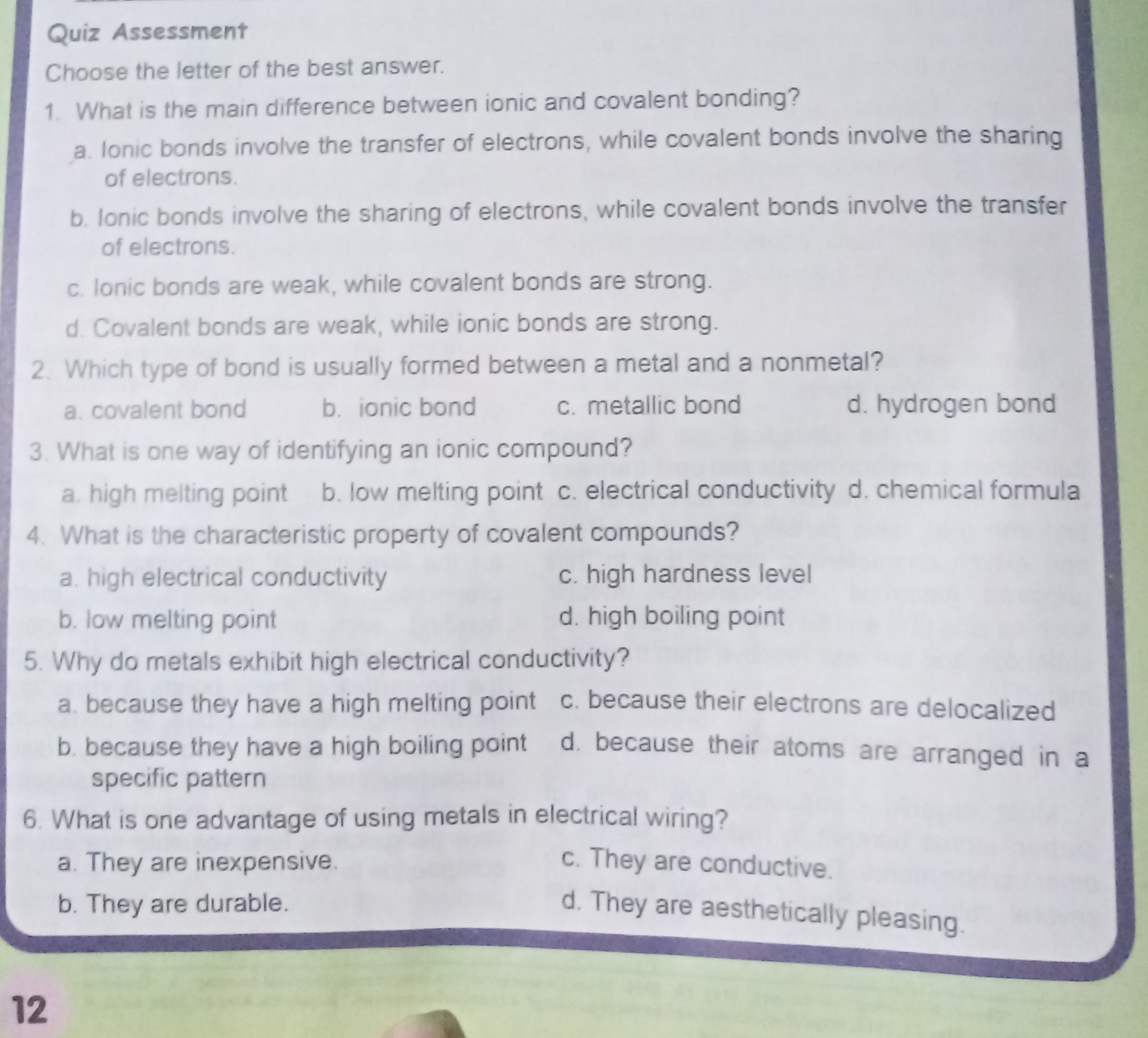quiz assessment choose the letter of the best answer 1 what is the main ...
