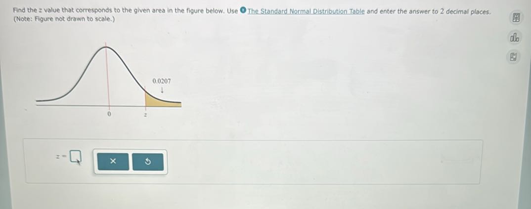 Find the z value that corresponds to the given area in the figure below ...