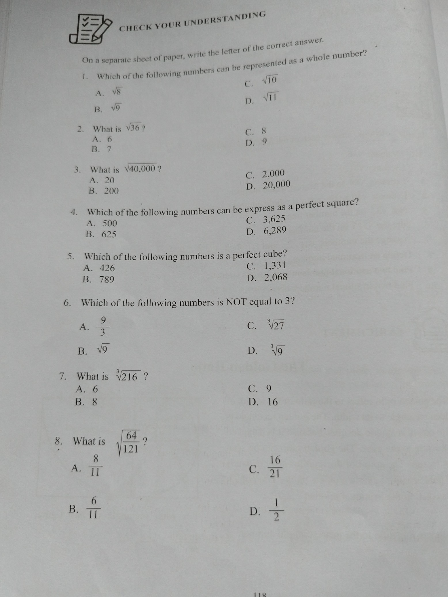 check your understanding on a separate sheet of paper write the letter