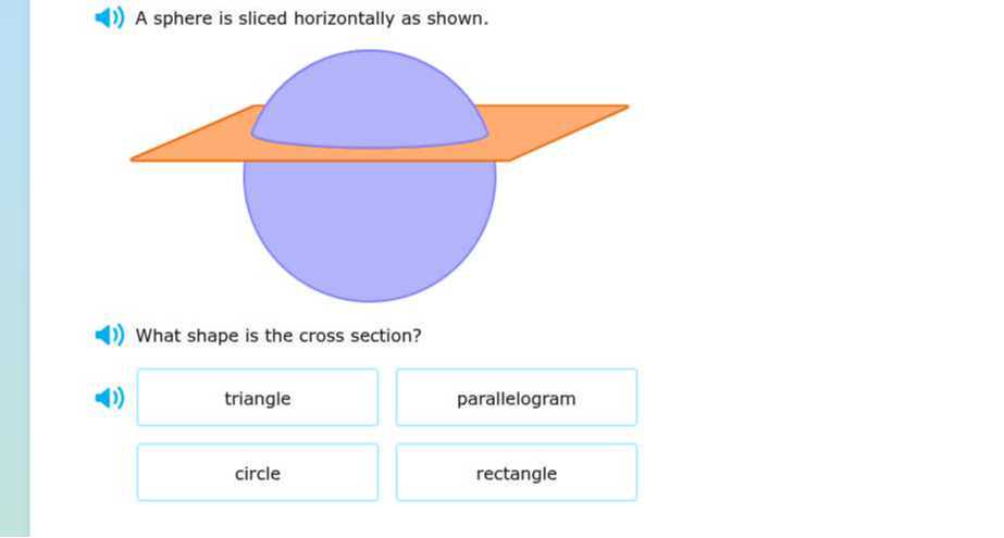[GET ANSWER] A sphere is sliced horizontally as shown. What shape is ...