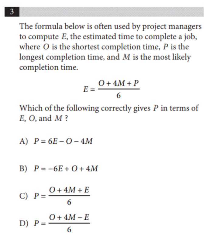 3. The formula below is often used by project managers to compute E ...