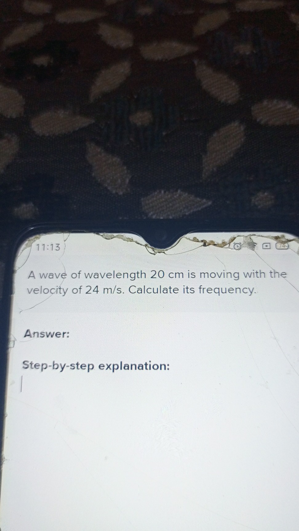 11:13 A wave of wavelength 20 cm is moving with the velocity of 24 m ...