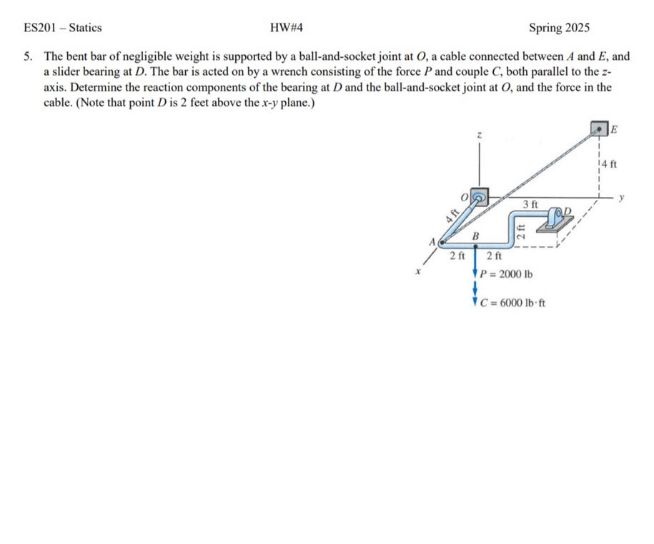 [GET ANSWER] ES201 - Statics HW#4 Spring 2025 5. The bent bar of ...
