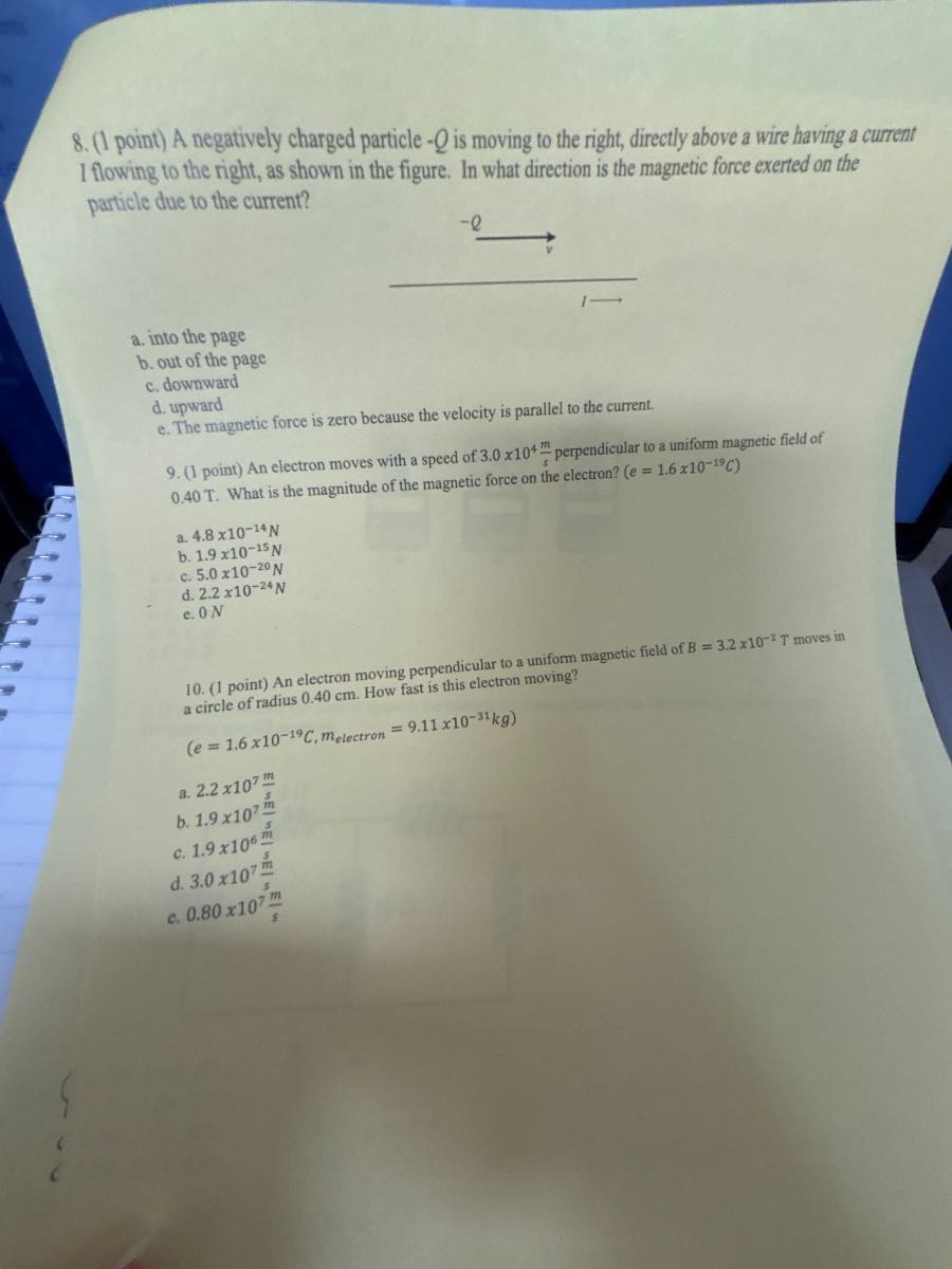 8 i point a negatively charged particle q is moving to the right ...
