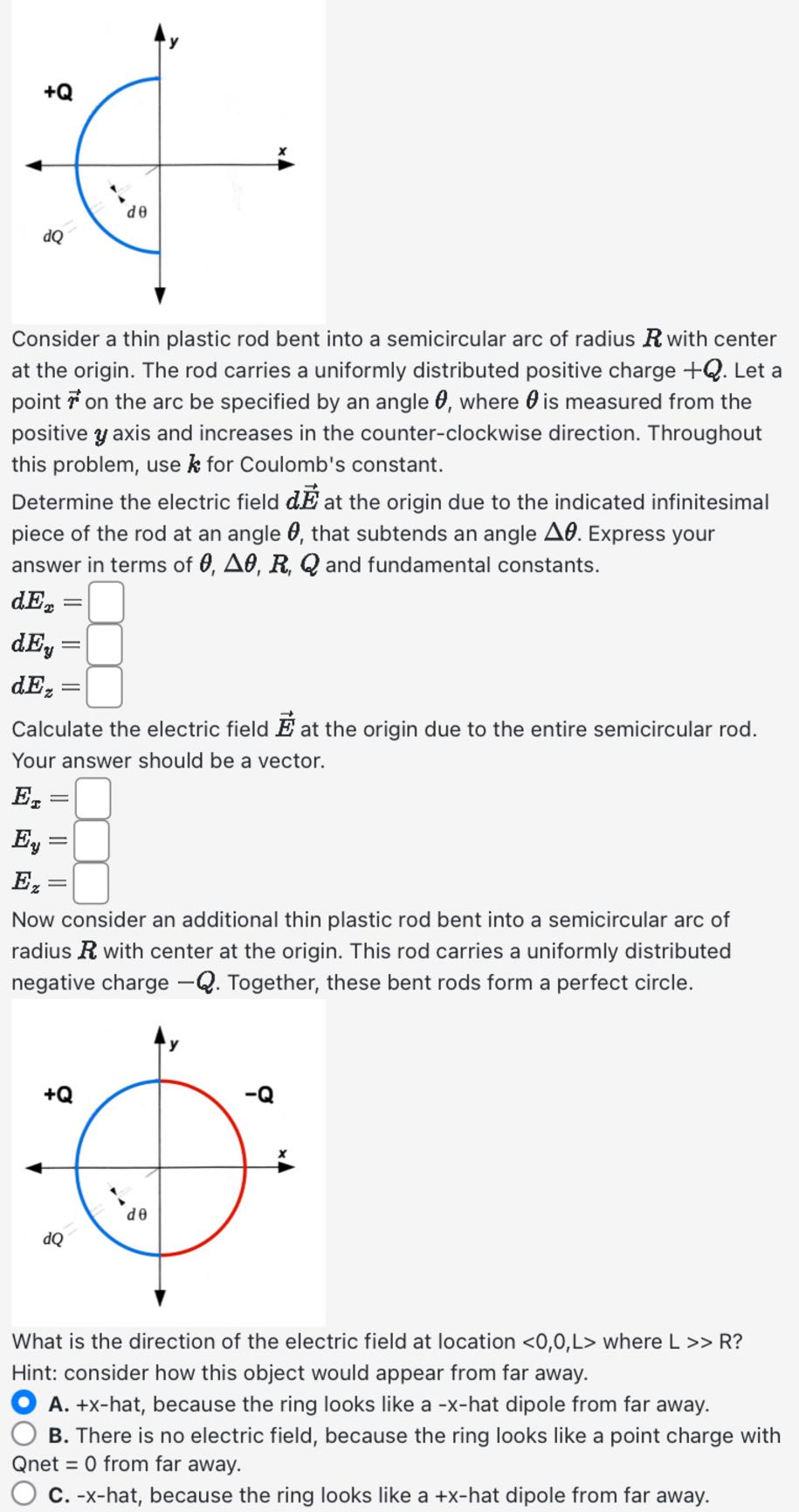 Rod Radius Calculation Consider a thin plastic rod bent into a semicircular arc of radius R ...