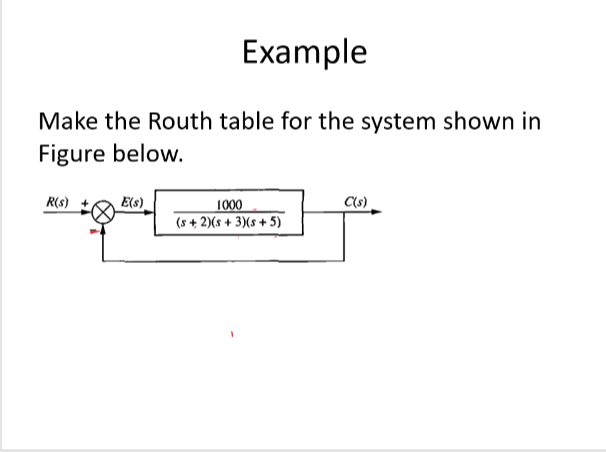 SOLVED: Example Make the Routh table for the system shown in Figure below.