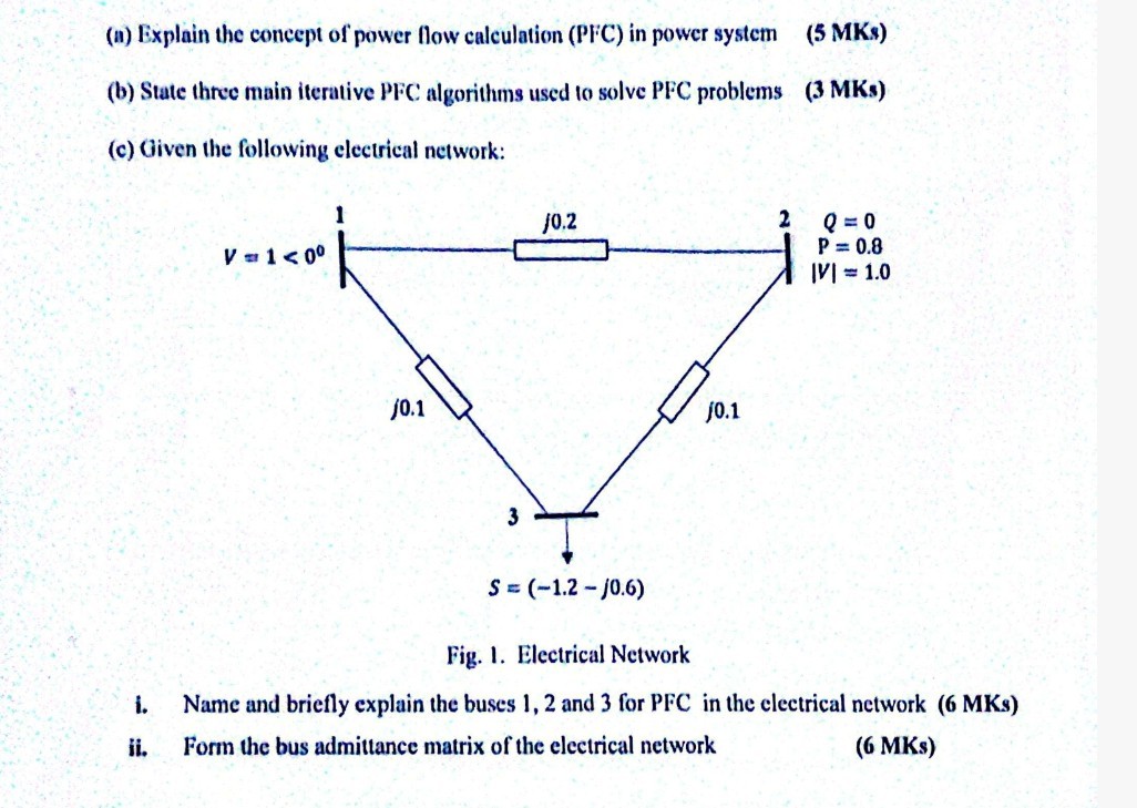Pfc Matrix Sample (a) Explain the concept of power flow calculation (PFC) in power system ...