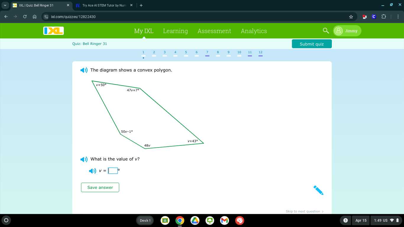 |XL | Quiz: Bell Ringer 31 Try Ace Al STEM Tutor by Num: ixl.com ...
