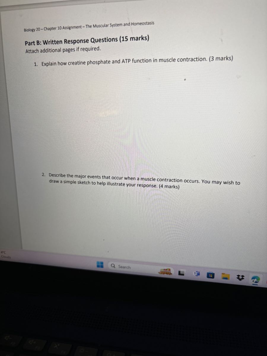 Biology 20 Chapter 10 Assignment The Muscular System and