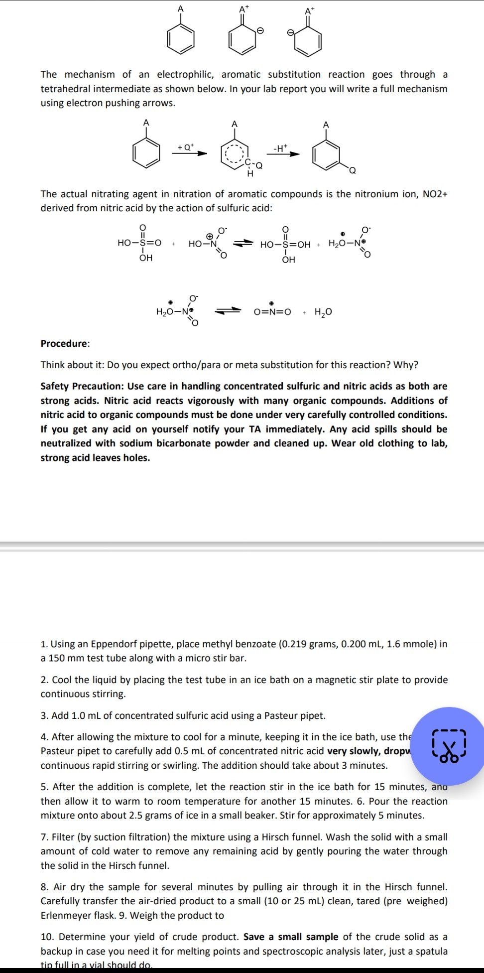 the mechanism of an electrophilic aromatic substitution reaction goes ...