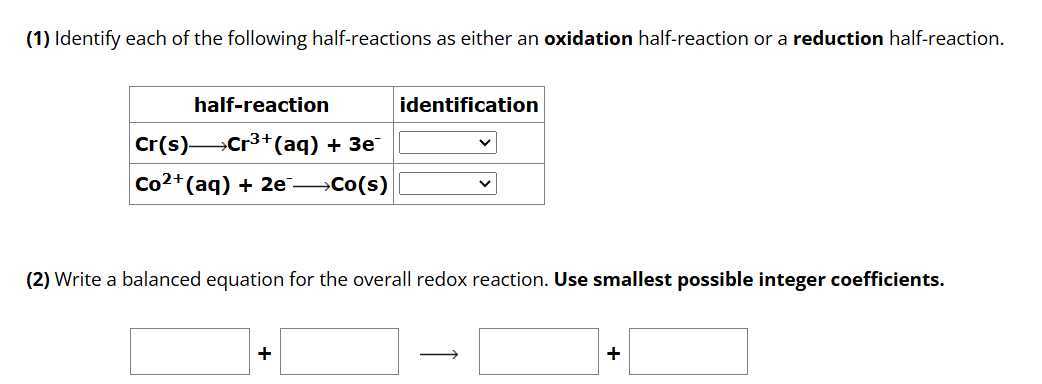 1 identify each of the following half reactions as either an oxidation ...