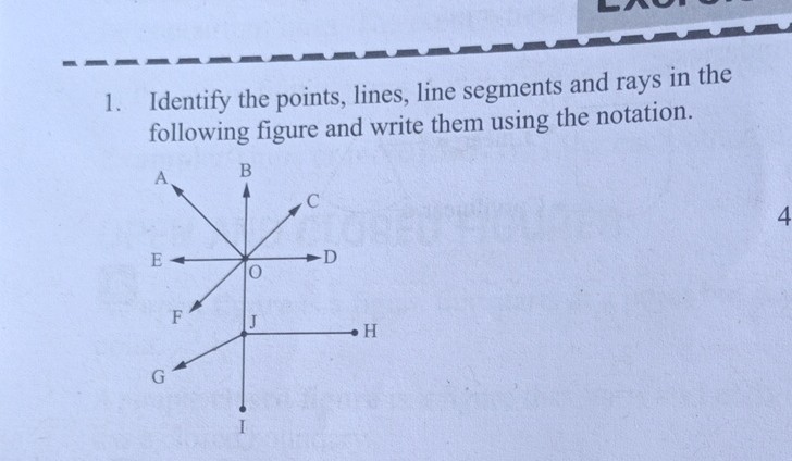 1. Identify the points, lines, line segments and rays in the following ...