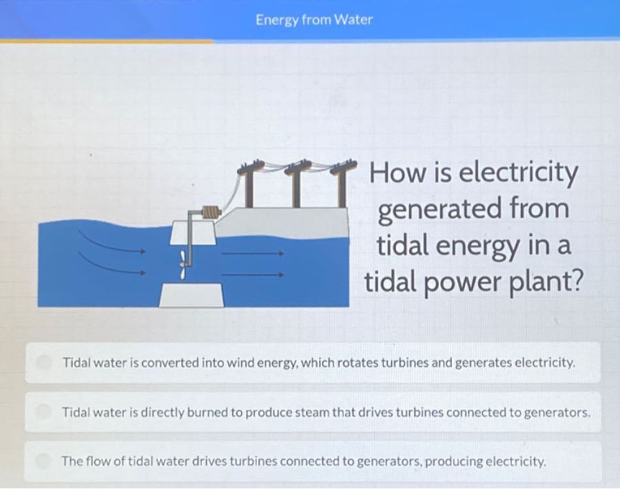 Energy from Water How is electricity generated from tidal energy in a ...