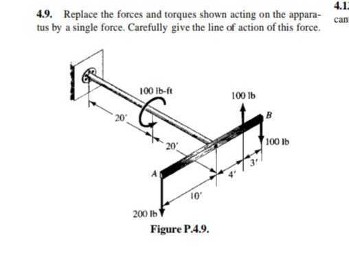 [GET ANSWER] 4.9. Replace the forces and torques shown acting on the ...