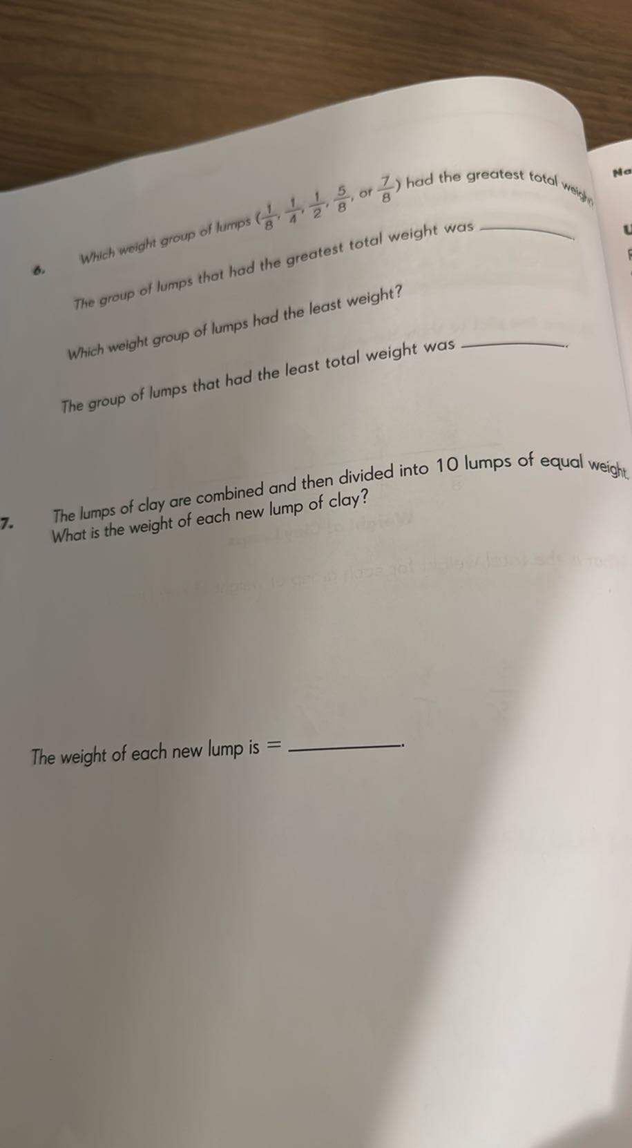 Woing 6. Which weight group of lumps ((1)/(8), (1)/(4), (1)/(2), (5)/(8)., of ...