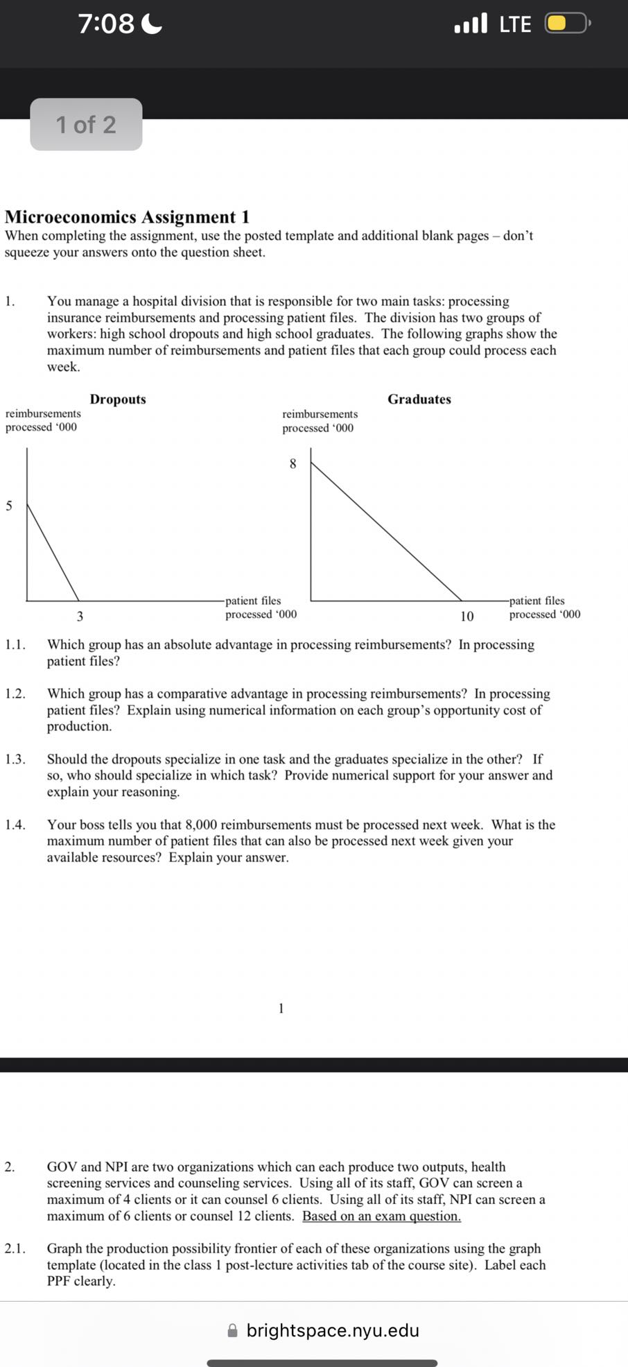 7:08 . 1 l LTE 1 of 2 Microeconomics Assignment 1 When...