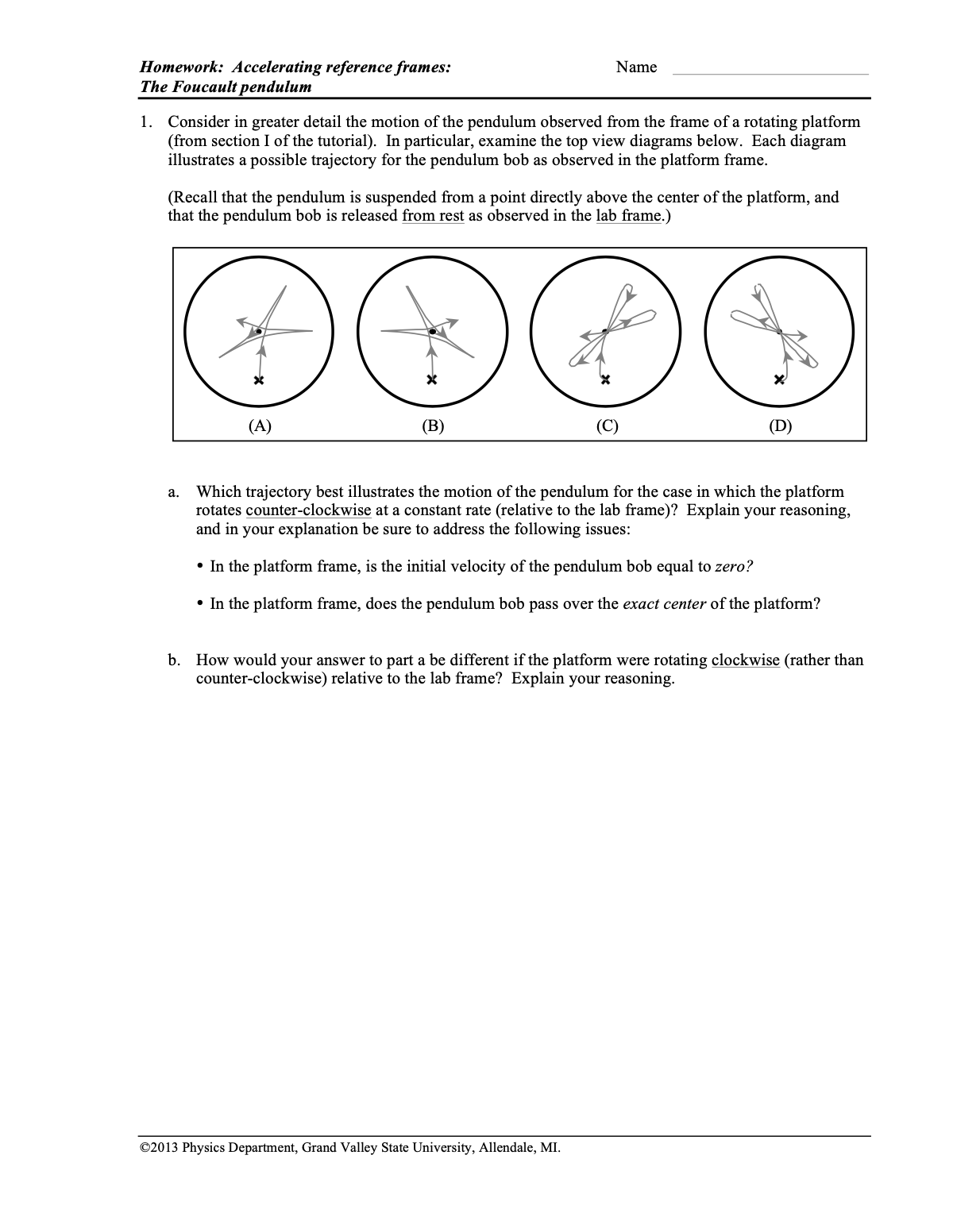 SOLVED Homework Accelerating reference frames Name The Foucault