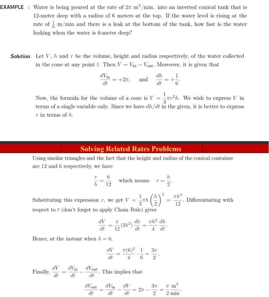 EXAMPLE : Water is being poured at the rate of 2 π m^3 / min. into an ...