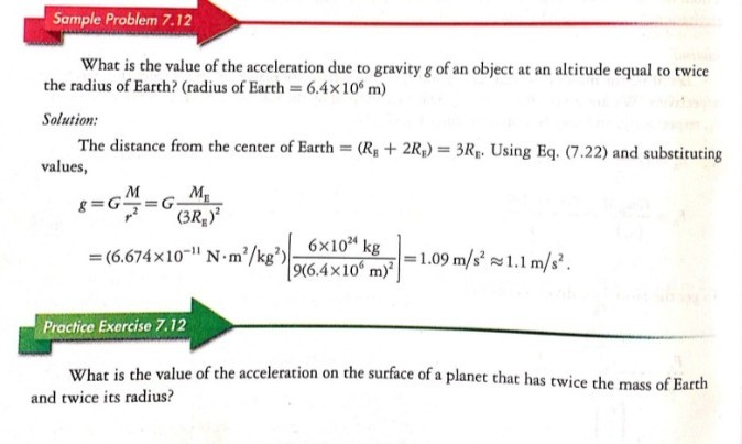 Sample Problem 7.12 What is the value of the acceleration due to ...