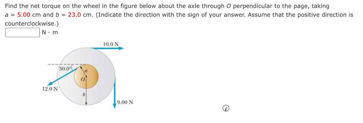 [GET ANSWER] Find the net torque on the wheel in the figure below about ...