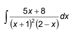 ∫(5 x+8)/((x+1)^2(2-x)) d x
