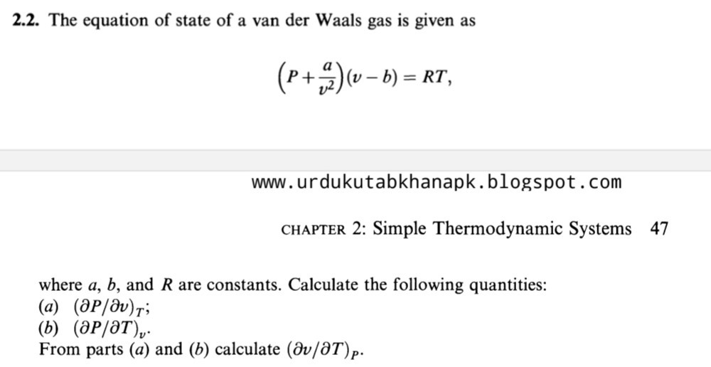 2.2. The equation of state of a van der Waals gas is given as (P+(a)/(v ...