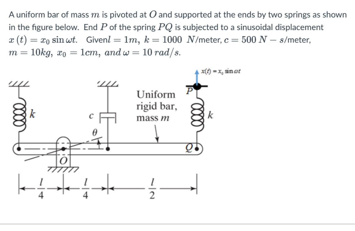 A uniform bar of mass m is pivoted at O and supported at the ends by ...