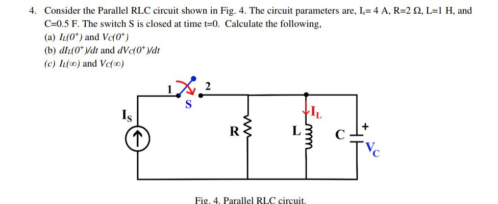 4. Consider the Parallel RLC circuit shown in Fig. 4. The circuit ...