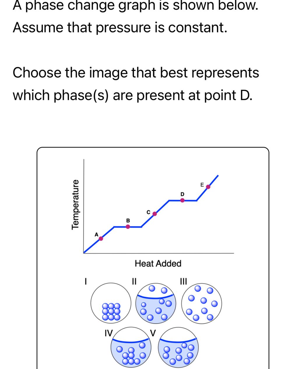 A phase change graph is shown below. Assume that pressure is constant ...