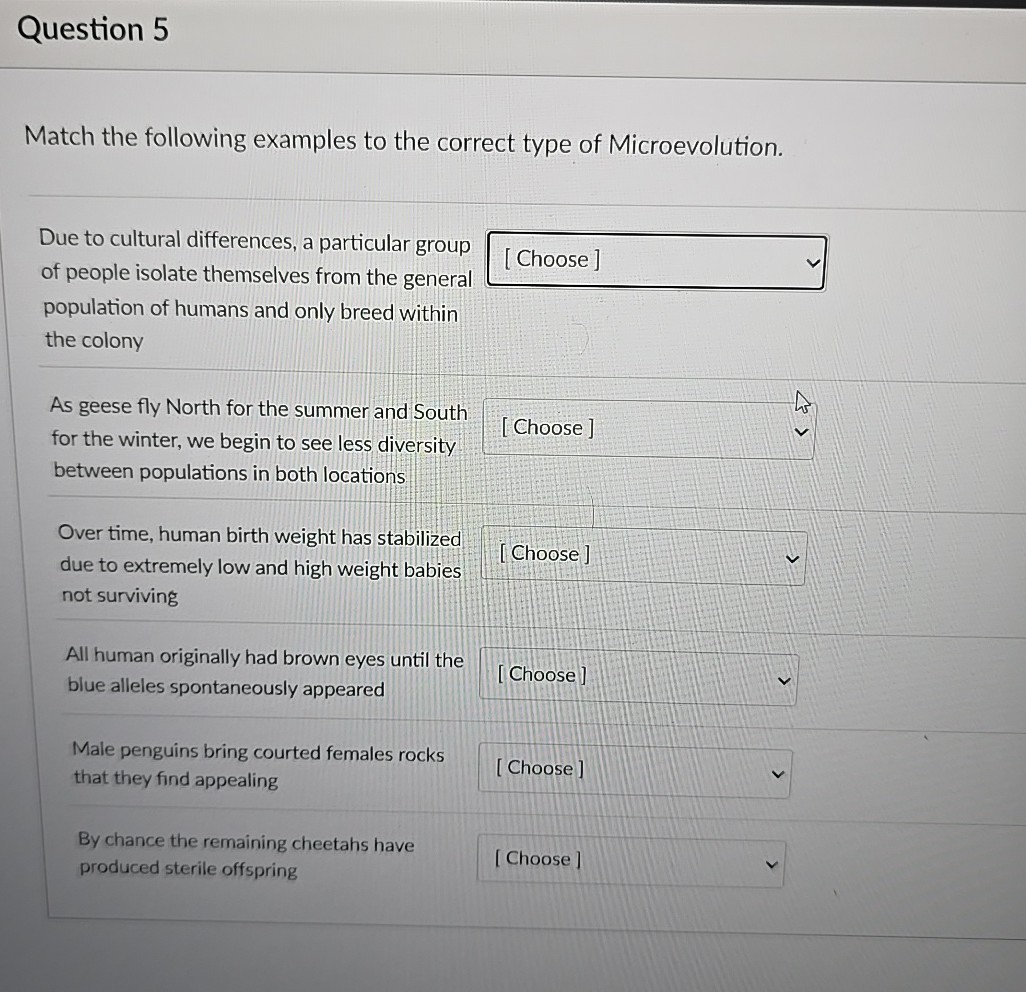 Question 5 Match the following examples to the correct type of ...