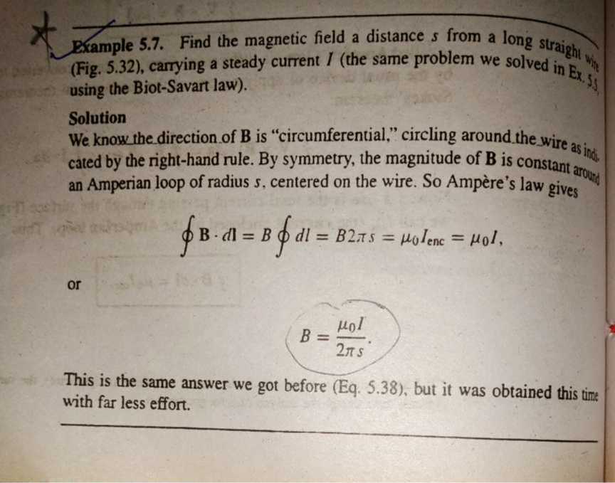 Example 5.7. Find the magnetic field a distance s from a long straight ...