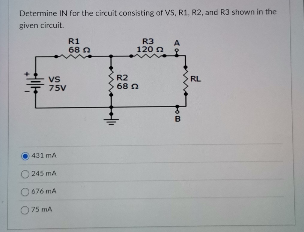 Determine IN for the circuit consisting of VS, R1, R2, and R3 shown in ...