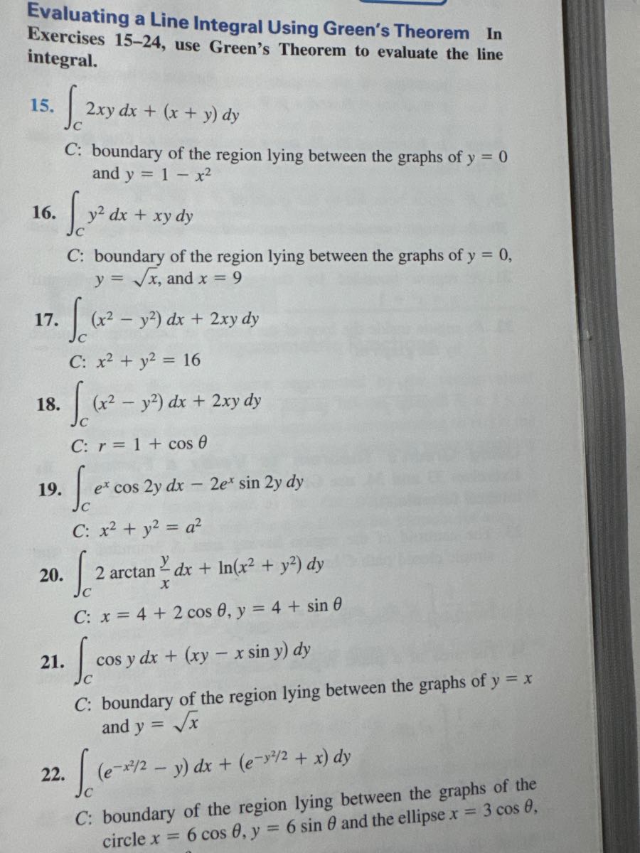 Evaluating a Line Integral Using Green's Theorem In Exercises 15-24 ...